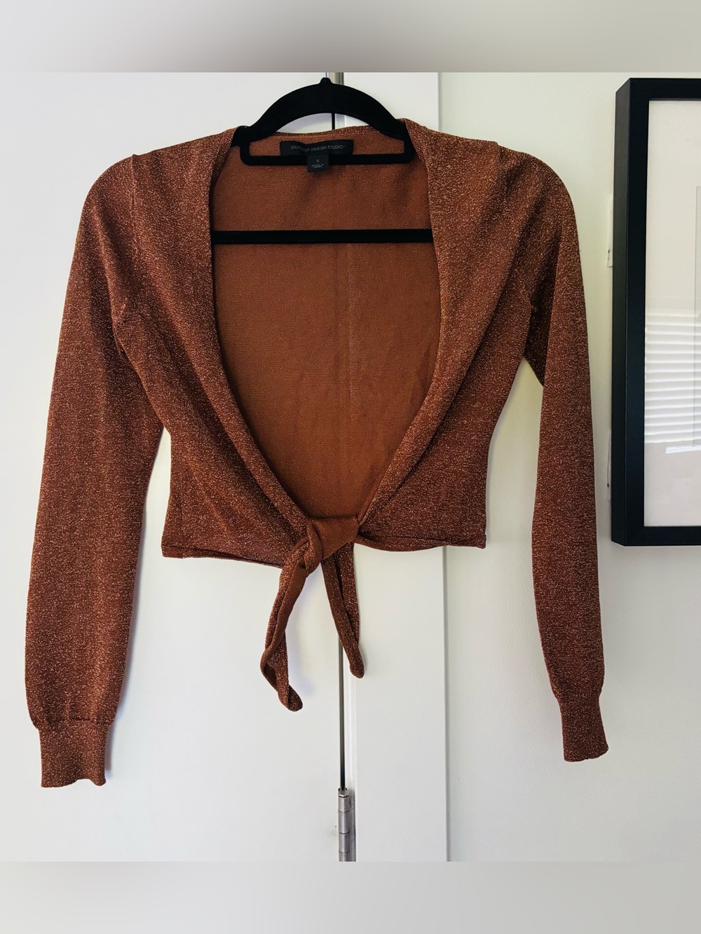 Y2K Express Bronze Long sleeve Bolero tie waist Silk Blend Sparkle size small